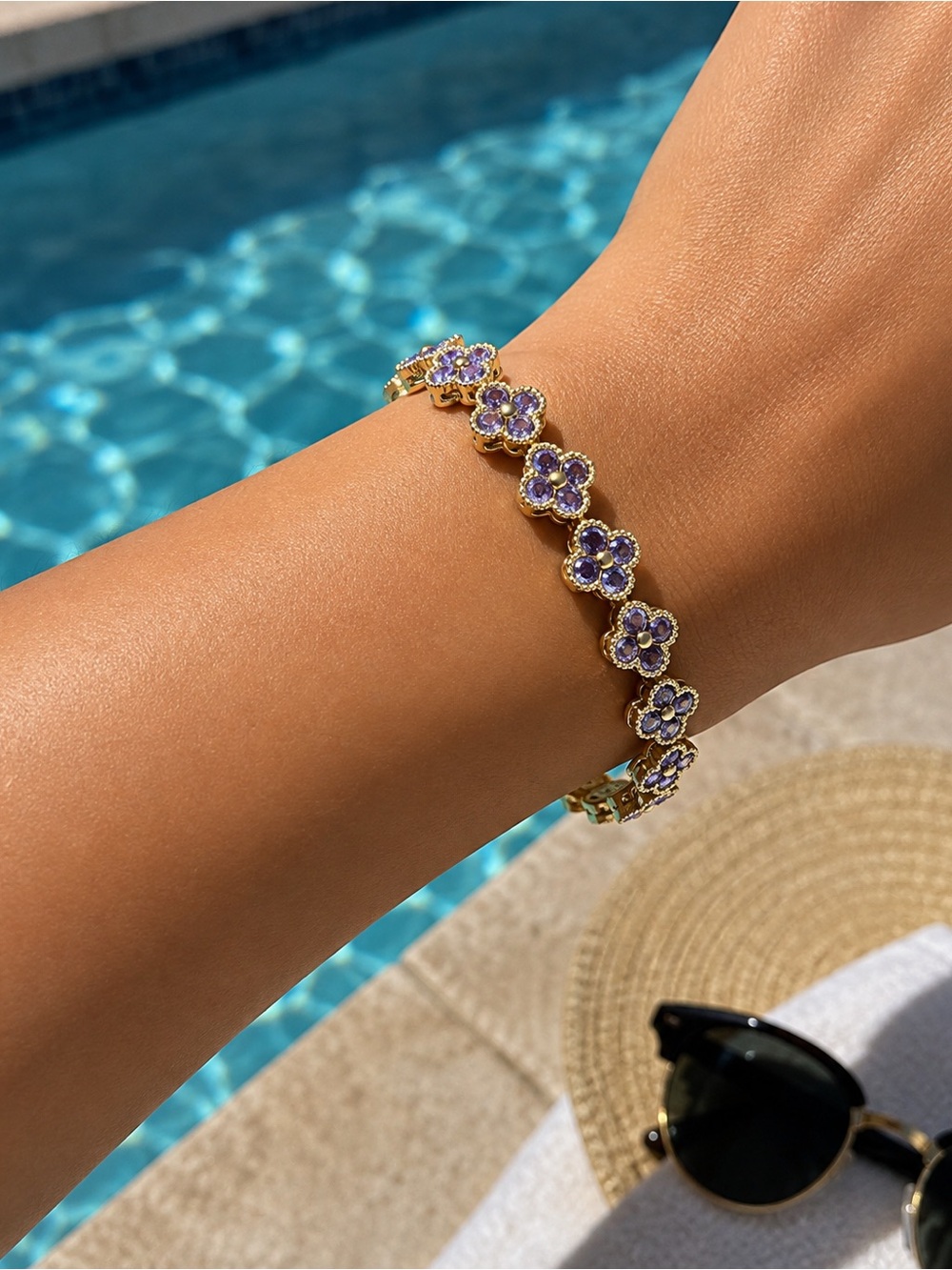 Gold Floral Amethyst Cluster Bracelet